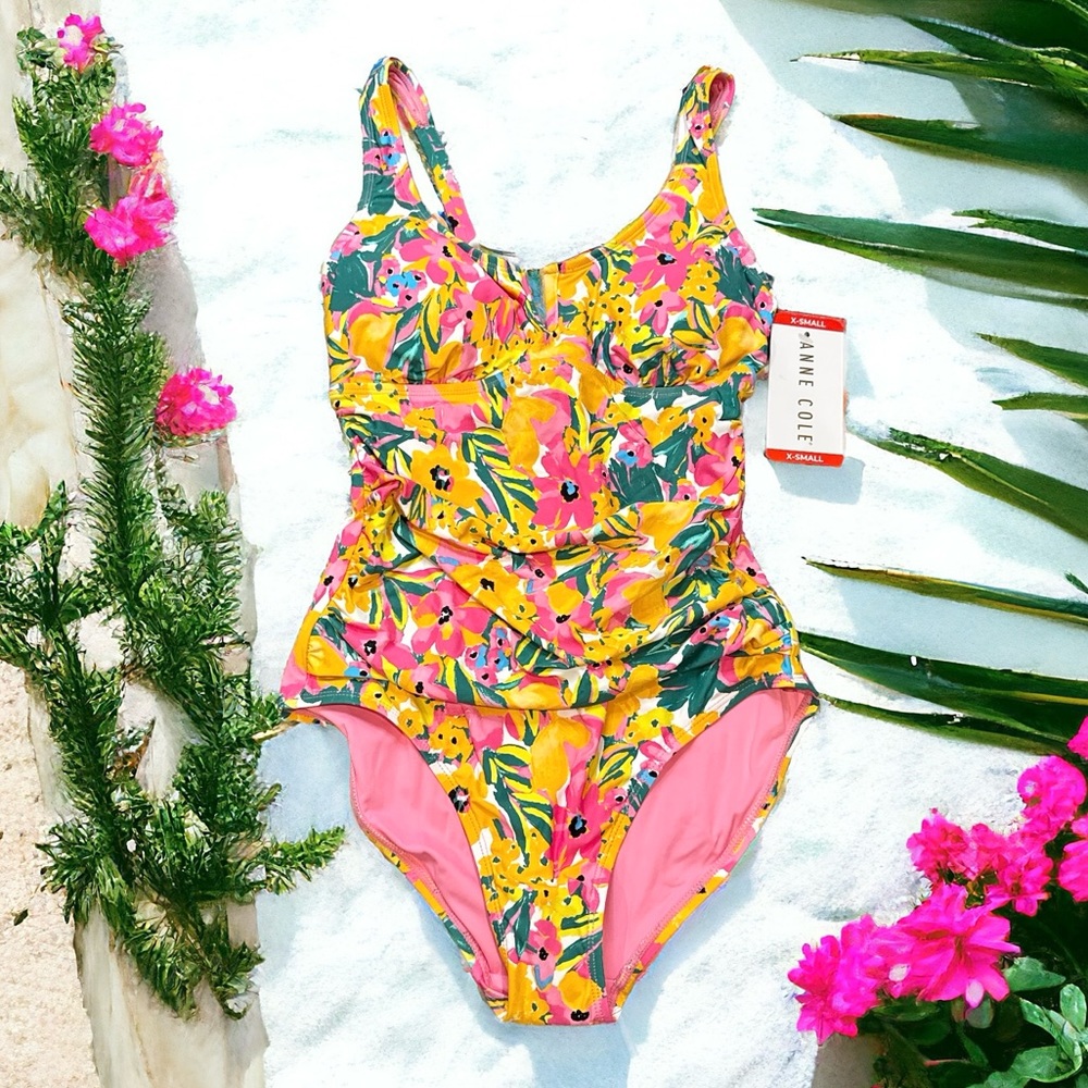 NWT Anne Cole sunshine floral one piece swimsuit women’s size XS